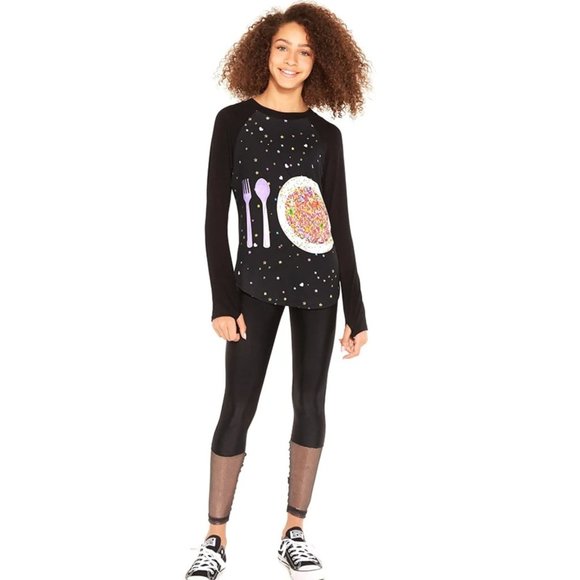 Terez - Mesh Cuff Black Glitter Leggings - Picture 3 of 9